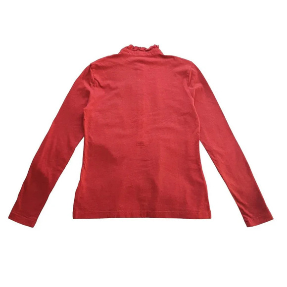 Brooks Brothers Supima Soft Blouse Ruffled Red Neck Top in Size Small - Picture 2 of 7